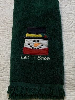 St. Nicholas Square Green Embroidered Snowman Hand Towel